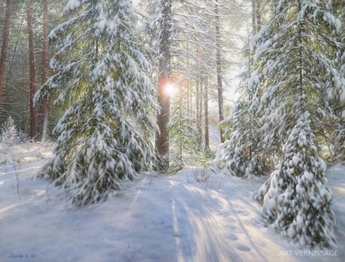 В заснеженном лесу - картина В.Н.Палачева, пейзаж маслом