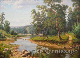 На берегу реки картина В.В.Потапова