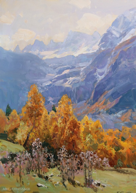 Осенний день у ледника - картина А.И.Бабича, горный пейзаж