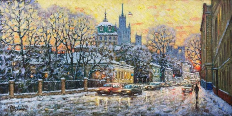 Краски зимнего заката - картина И.В.Разживина