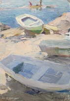 Лодки в солнечных  лучах - картина А.П.Фирсова