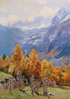 Осенний день у ледника - картина А.И.Бабича, горный пейзаж