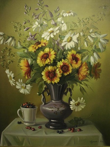 Желтые ромашки, картина С.Ф.Годустовой