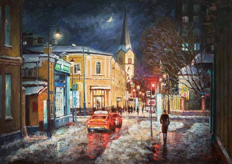 Снежная ночь - картина И.В.Разживина