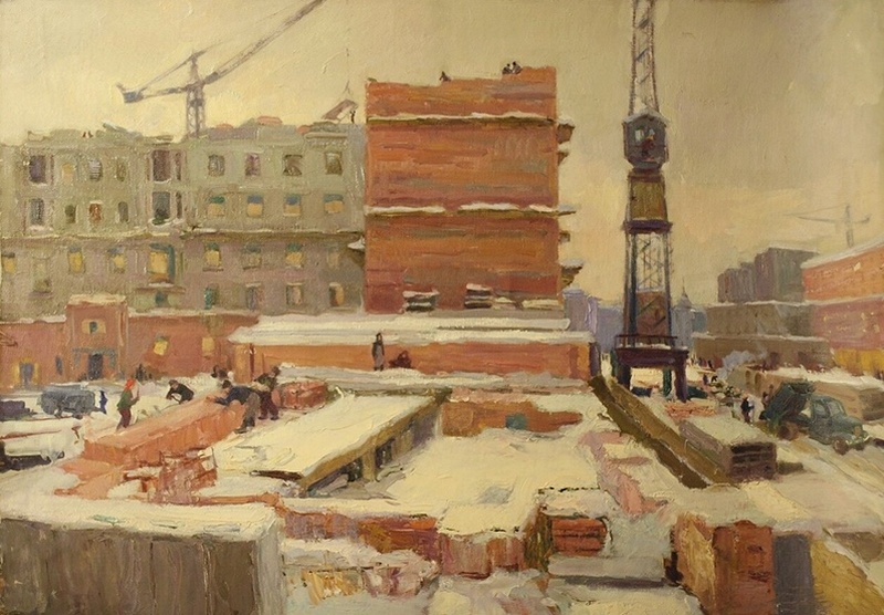 Город строится - картина А.П.Фирсова