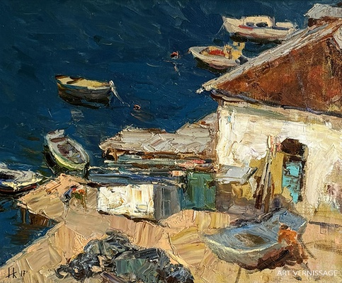 Лодочная в Балаклаве - картина И.В.Козловой-Кузнецовой