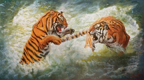 Два громких рыка слились воедино - картина И.В.Разживина