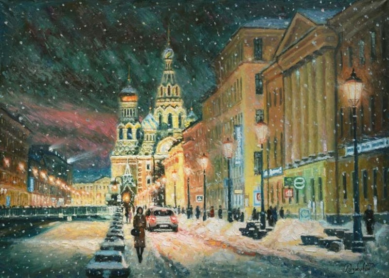 Прогуливаясь по зимнему Петербургу - картина И.В.Разживина