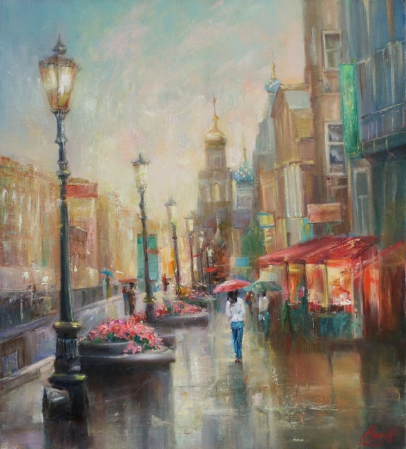 Прогулка в дождливый день картина В.Ю.Екимова