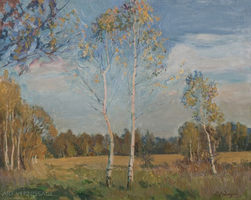 Молодые березки - картина Н.В.Водолазского, осенний пейзаж