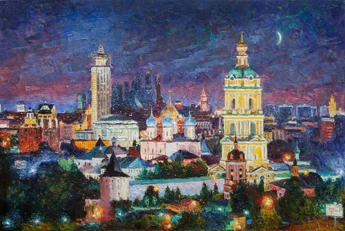 Ночное волшебство Новоспасского монастыря - картина И.В.Разживина
