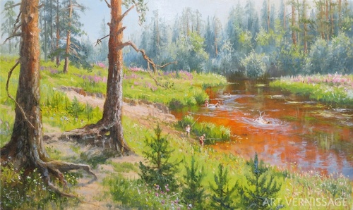 На речке - картина В.Ю.Жданова