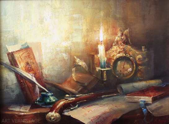 Натюрморт с пистолетом и часами - картина В.Ю.Екимова