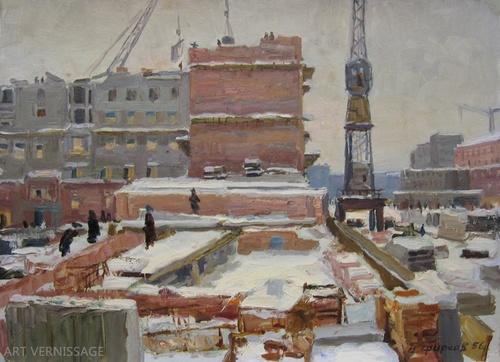 Город строится - картина А.П.Фирсов