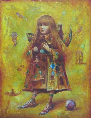 Девочка с изумрудными птичками - картина С.Н.Лукьянова