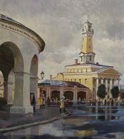 Кострома, дождь в старом центре - картина В.А.Лаповка