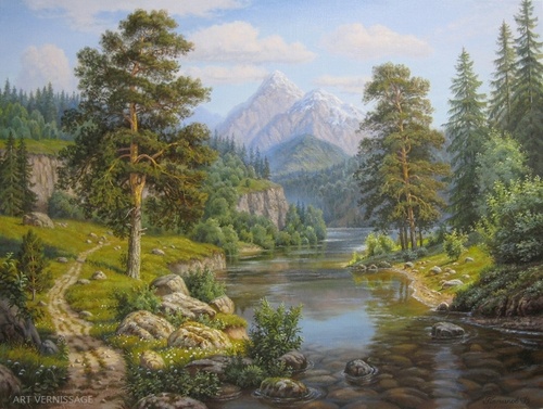 Горная река - картина В.В.Потапова