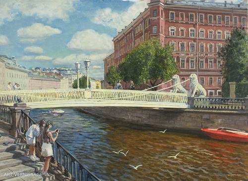 У Львиного мостика - картина А.Б.Ефремова, городской пейзаж