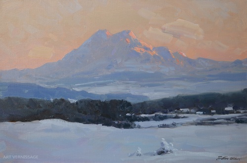 Эльбрус зимним вечером - картина А.И.Бабича