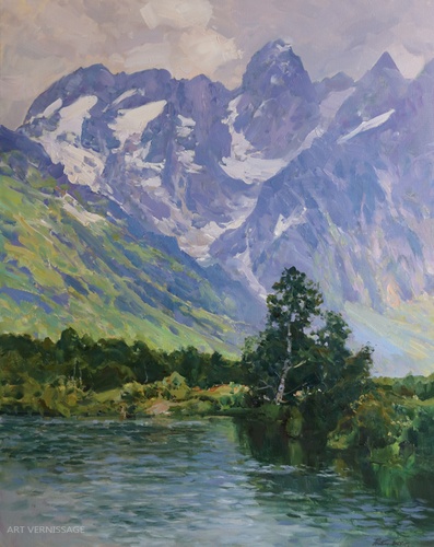 У озера - картина А.И.Бабича, горный пейзаж