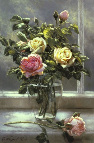 Розы на окне - репродукция картины М.А.Сатарова