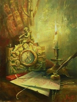 Натюрморт с часами и свечой картина В.Ю.Екимова