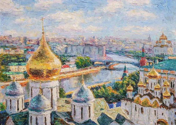 Золотые купола над Москвой-рекой - картина И.В.Разживина