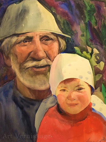 Дедушка и внучка - картина Ю.П.Лежникова