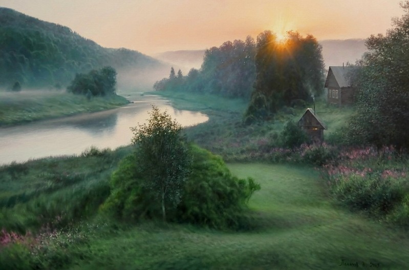 Теплый вечер у реки  - картина В.Н.Палачева