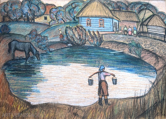 У озера - картина Ю.П.Лежникова
