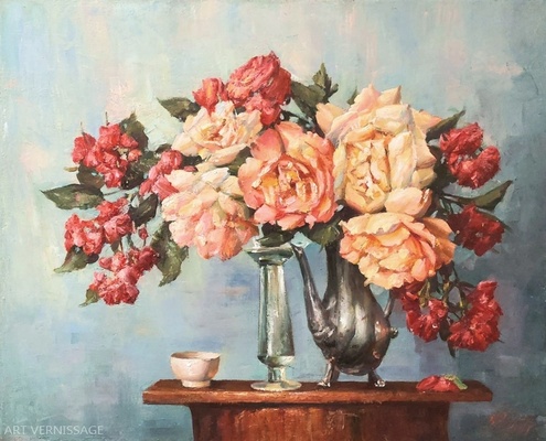 Розы на столе - картина В.Ю.Екимова