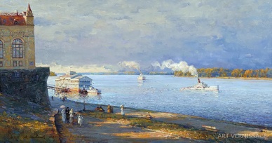 Вечер на набережной в Рыбинске - картина А.В.Шевелева, романтический реализм