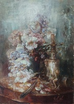 Натюрморт с розами и подсвечником - картина Ю.А.Новикова