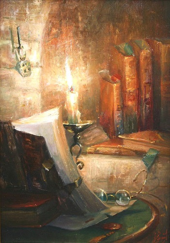 Книги в нише - репродукция картины В.Ю.Екимова