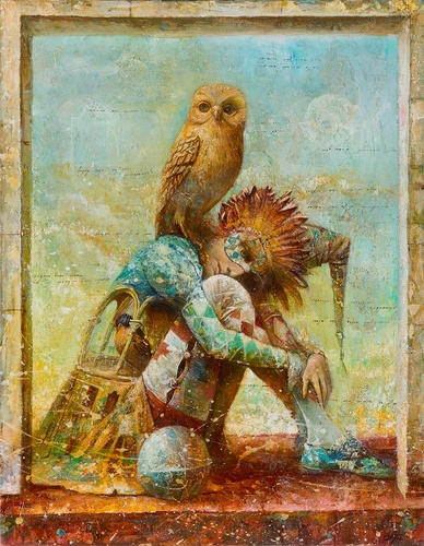 Клоун с двумя птицами репродукция картины С.Н.Лукьянова